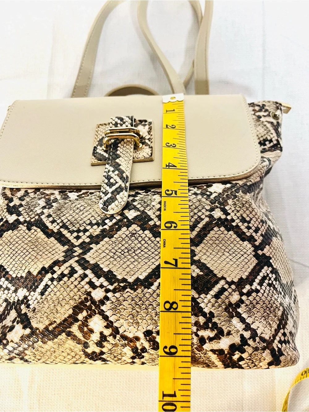 Snake-Print Beige 3-in-1 Convertible Backpack Crossbody Bag with